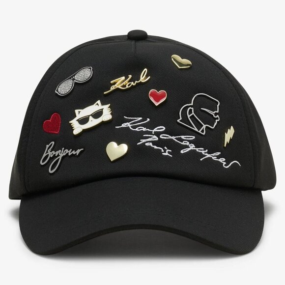 NWT Karl Lagerfeld Paris Women/Men Cate Pins Baseball Cap in Black - Picture 2 of 16